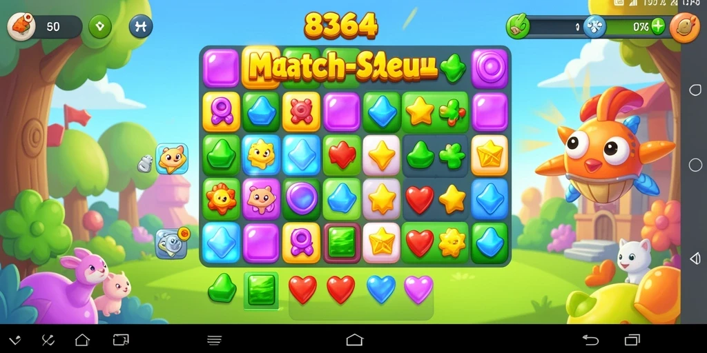 Tampilan seru permainan Match-3 dalam 8364 dengan grafis cerah dan menarik.