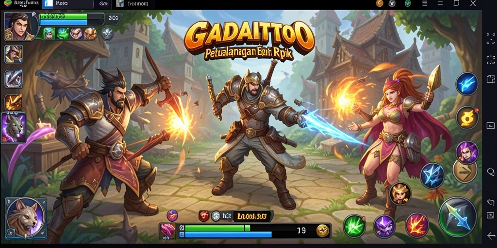 Screenshot GADAITOTO menampilkan aksi epik dalam pertempuran RPG.