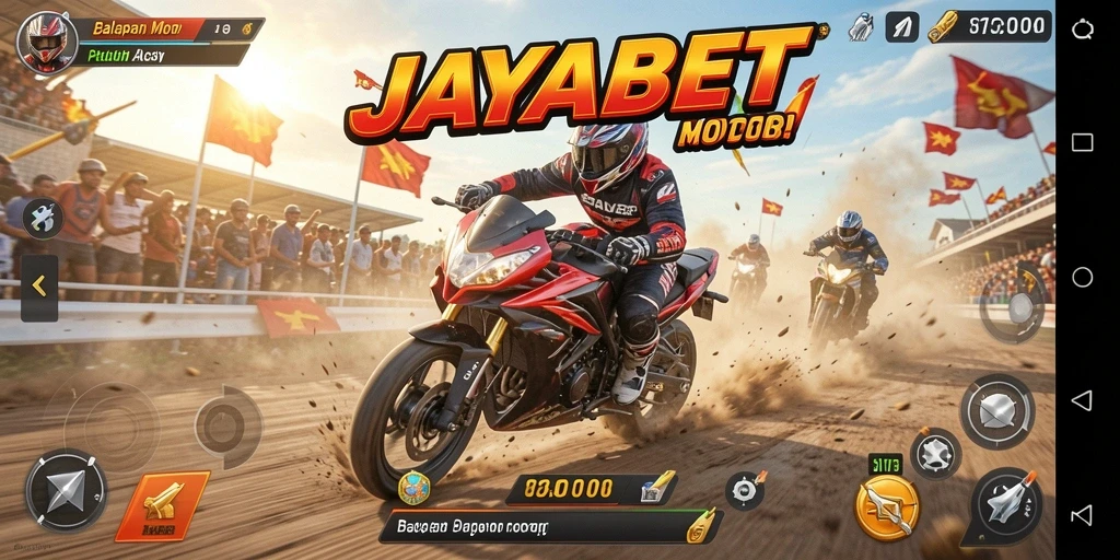 Tampilan gameplay JAYABET yang menarik saat balapan motor.