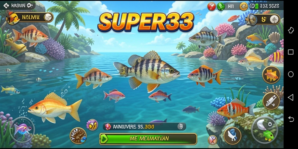 Screenshot menunjukkan gameplay seru saat memancing ikan besar.