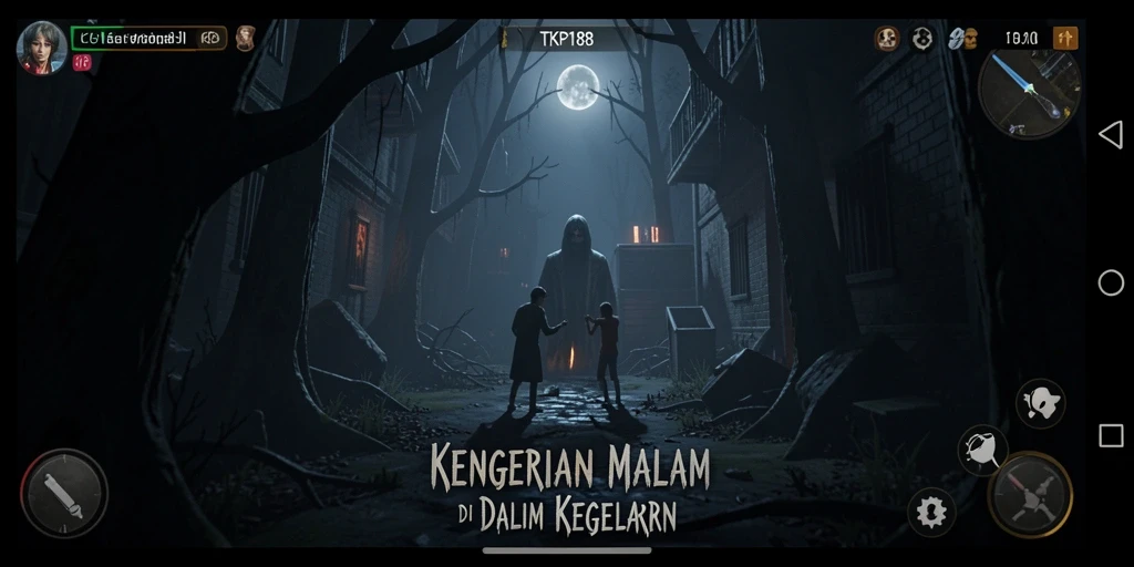 Screenshot gameplay TKP188 menunjukkan suasana horor yang mencekam.
